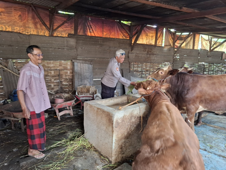 Bhabinkamtibmas Desa Simoketawang Bersama Warga Manfaatkan Lahan Kosong untuk Peternakan Sapi